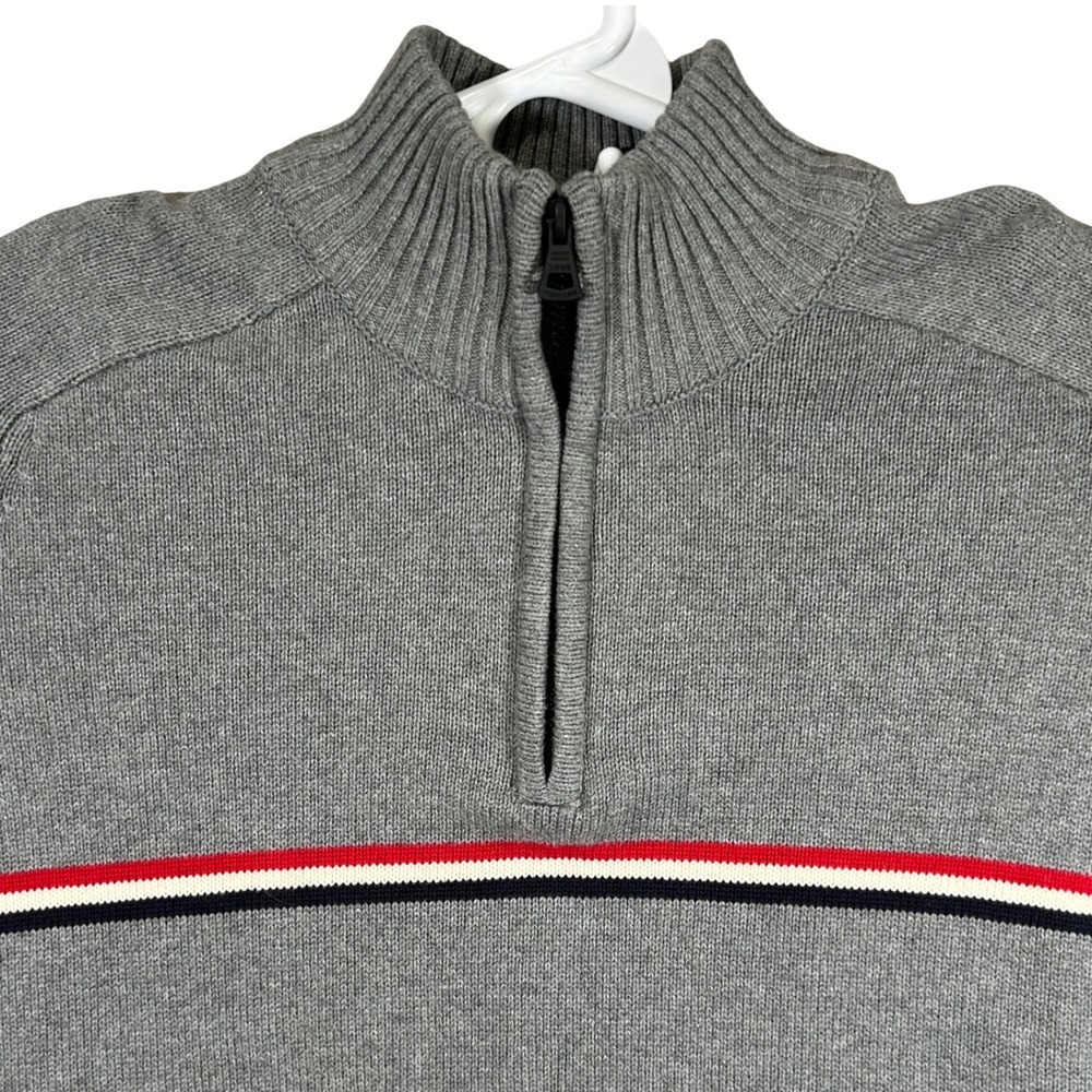 Weatherproof Vintage Mens Gray Quarter Zip Stripe Cotton Sweater Size M‎ Holiday